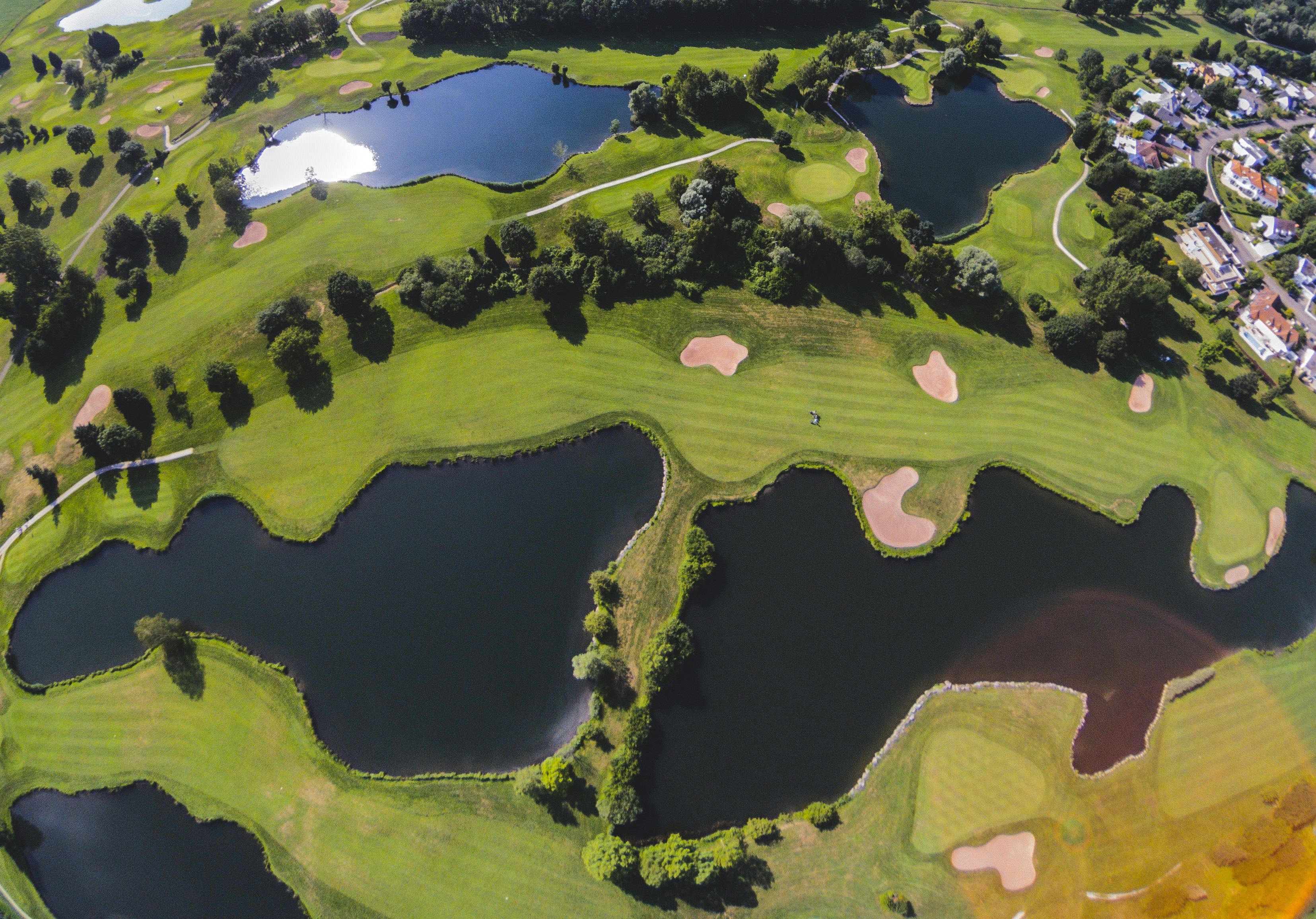Aerial view of a golf course fairway